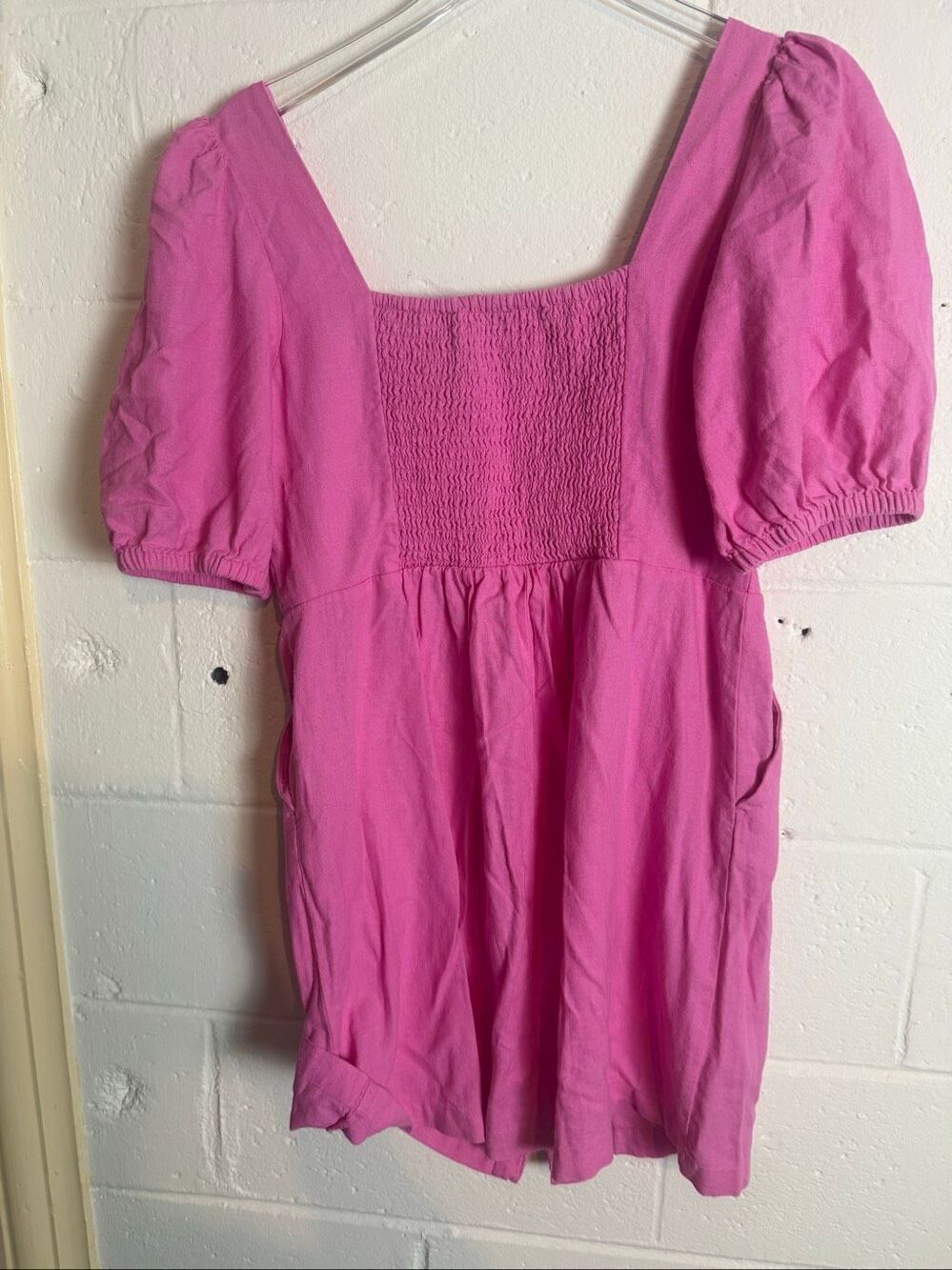 Old Navy NWT Women’s M Vivid Begonia Pink Linen Blend Puff Sleeve Button Front M - Picture 4 of 4